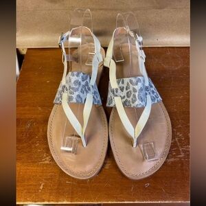 Johnston & Murphy Womens Thong Leather Sandals Metallic Cheetah Sz 9M EUC